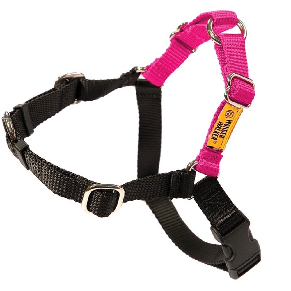 Wonder Walker No-Pull Dog Harness Pink Black Medium Adjustable Reflective Nylon